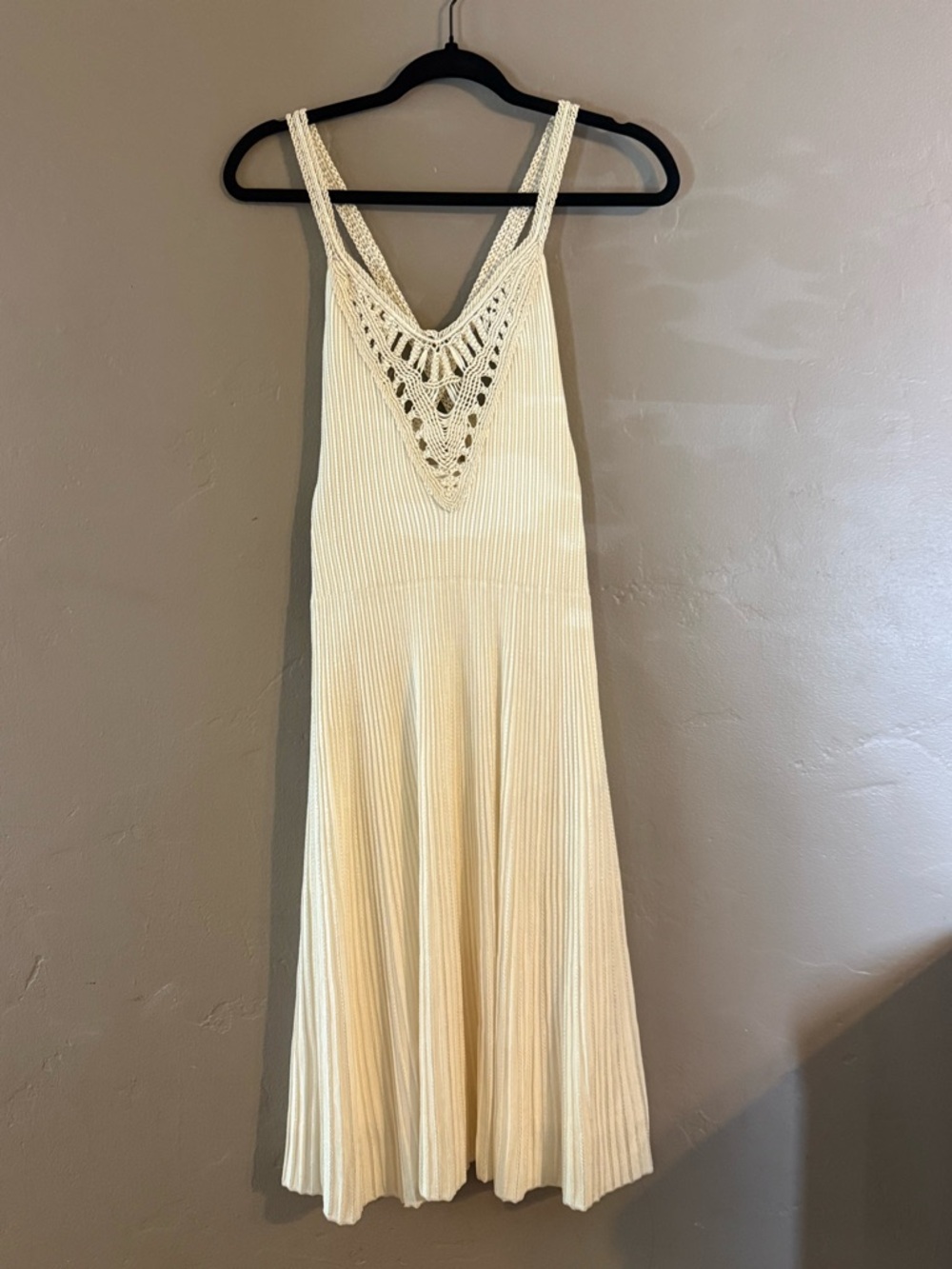 NWT PURPLE LABEL Ralph Lauren COLLECTION Cream Knit Midi Dress Crochet V-Neck